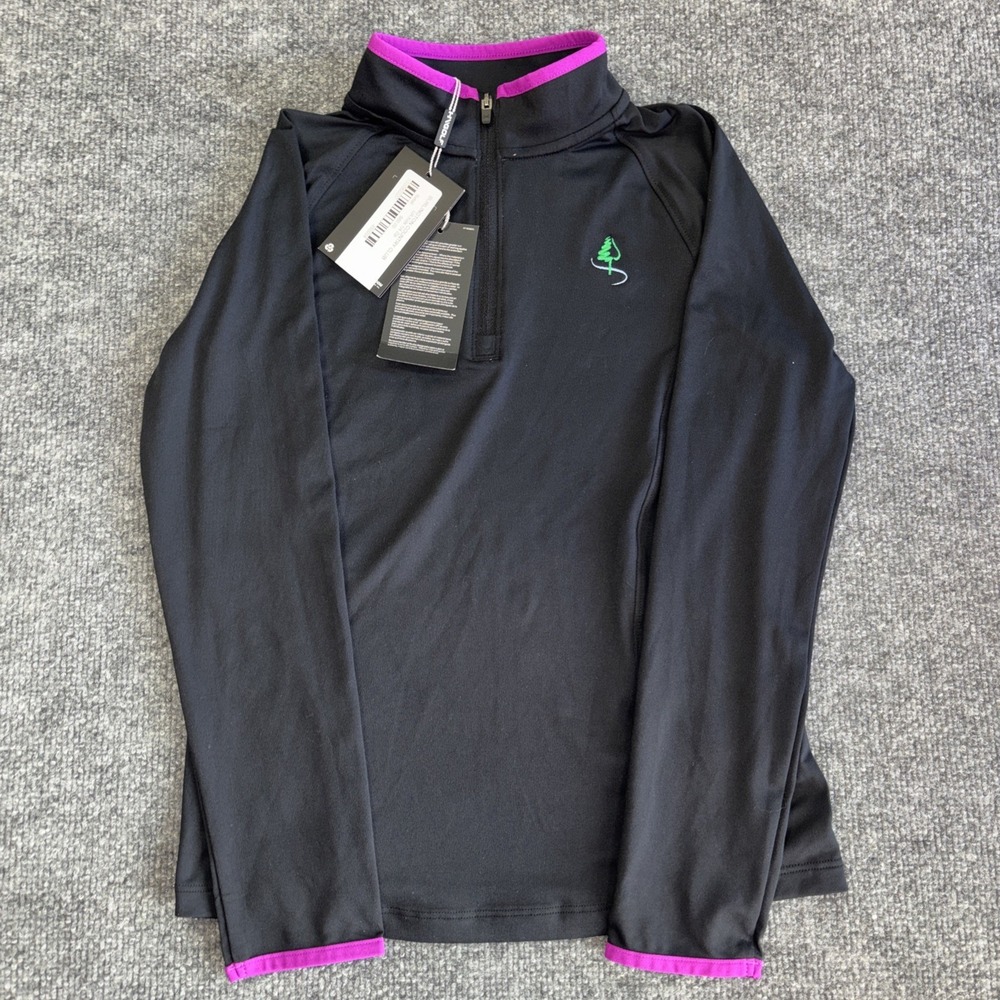 Under Armour Youth Golf Quarter Zip Pullover Black Purple Trim Size Large NWT